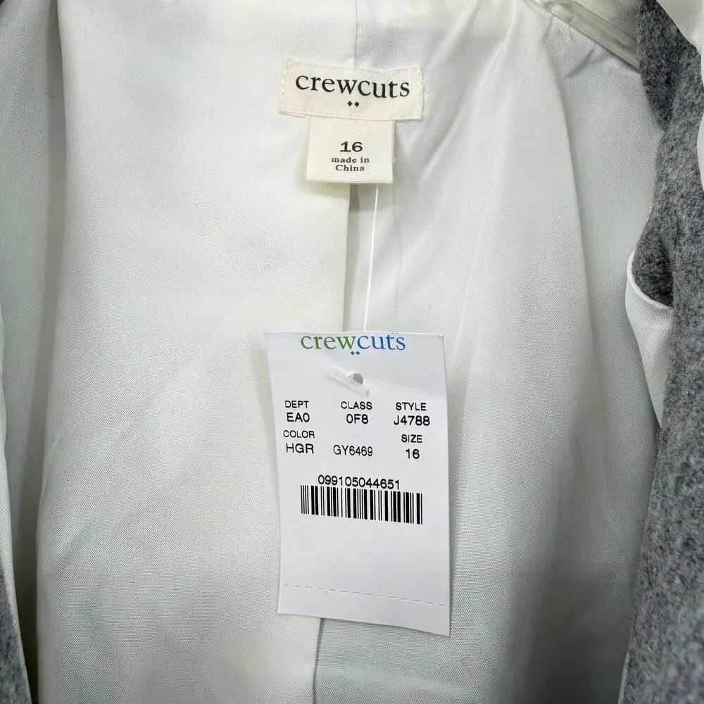 Crewcuts J. Crew NWT Girl's Preppy Gray Wool Blend Faux Fur Collar Peacoat